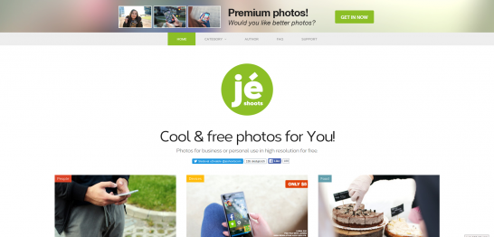 Je Shoots provide a simple grid interface to browse a fair selection of photos free for commercial and personal use